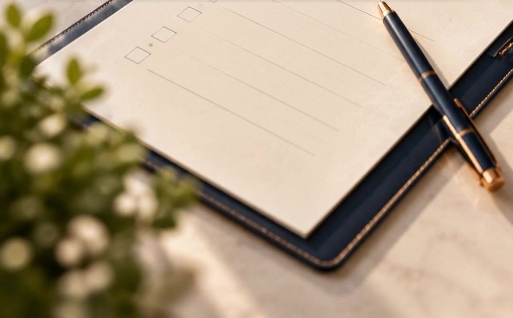 A clipboard with a checklist and a fountain pen